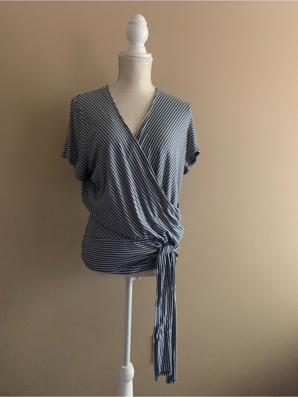Vince Camuto Navy and White Striped Wrap Tie Blouse - Picture 10 of 10